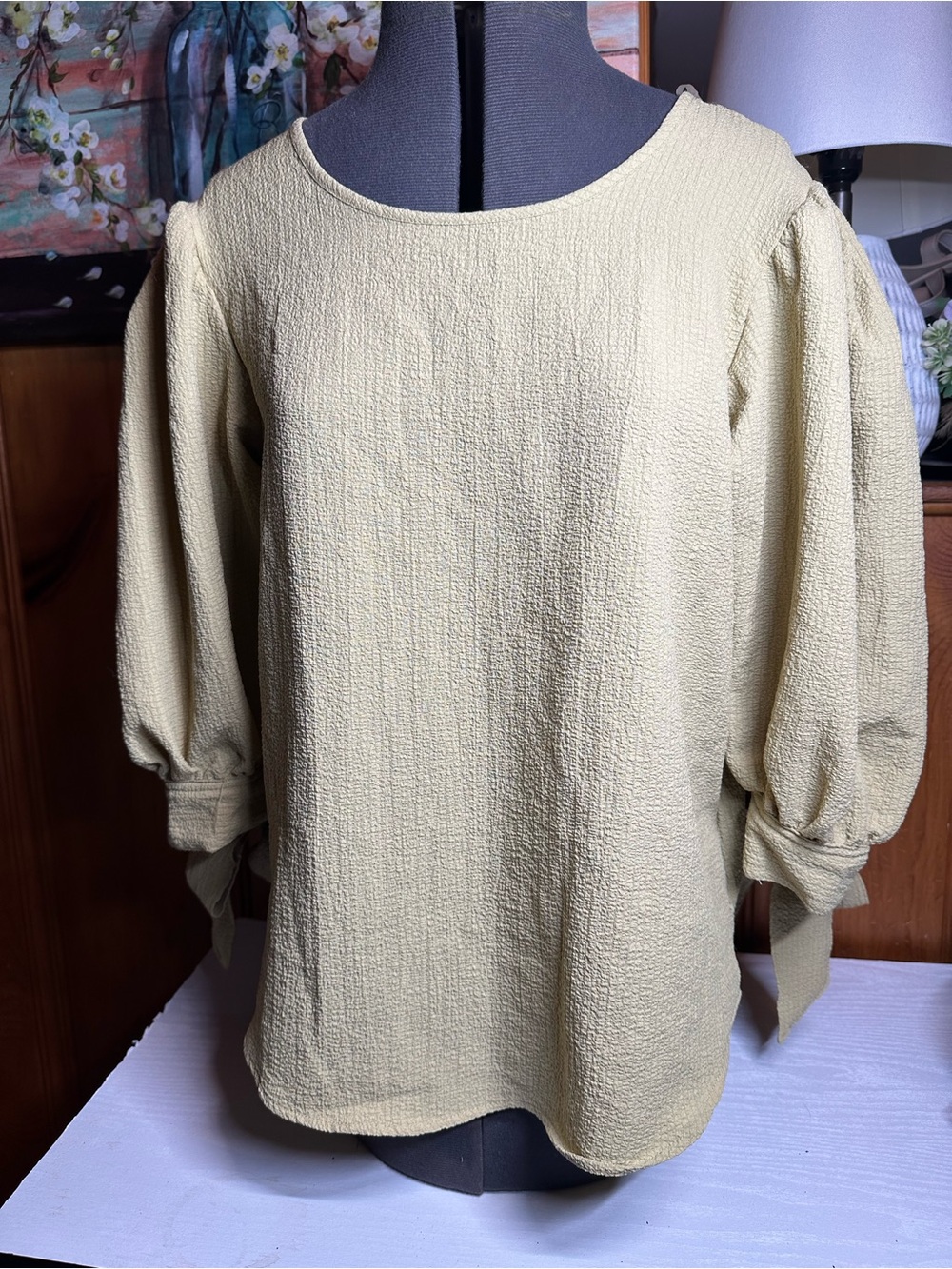 Zac & Rachel Textured Balloon Sleeve Blouse - Light Cream